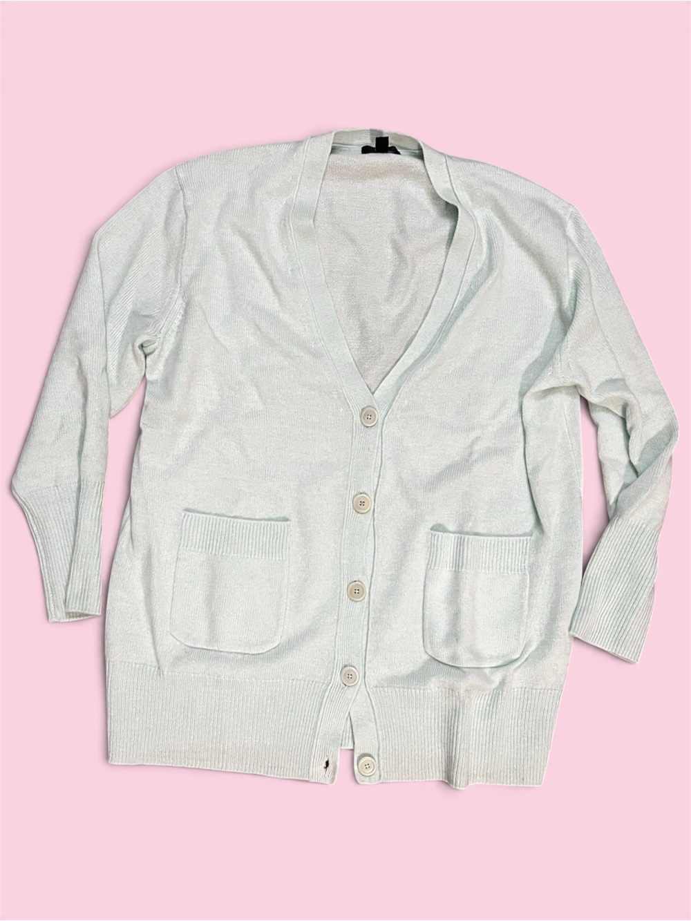 J Crew Mint Button-Front Women's Cardigan boyfriend Sweater L